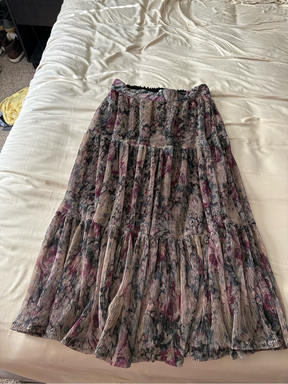 LC Lauren Conrad Floral Pleated Maxi Skirt in Pink and Gray